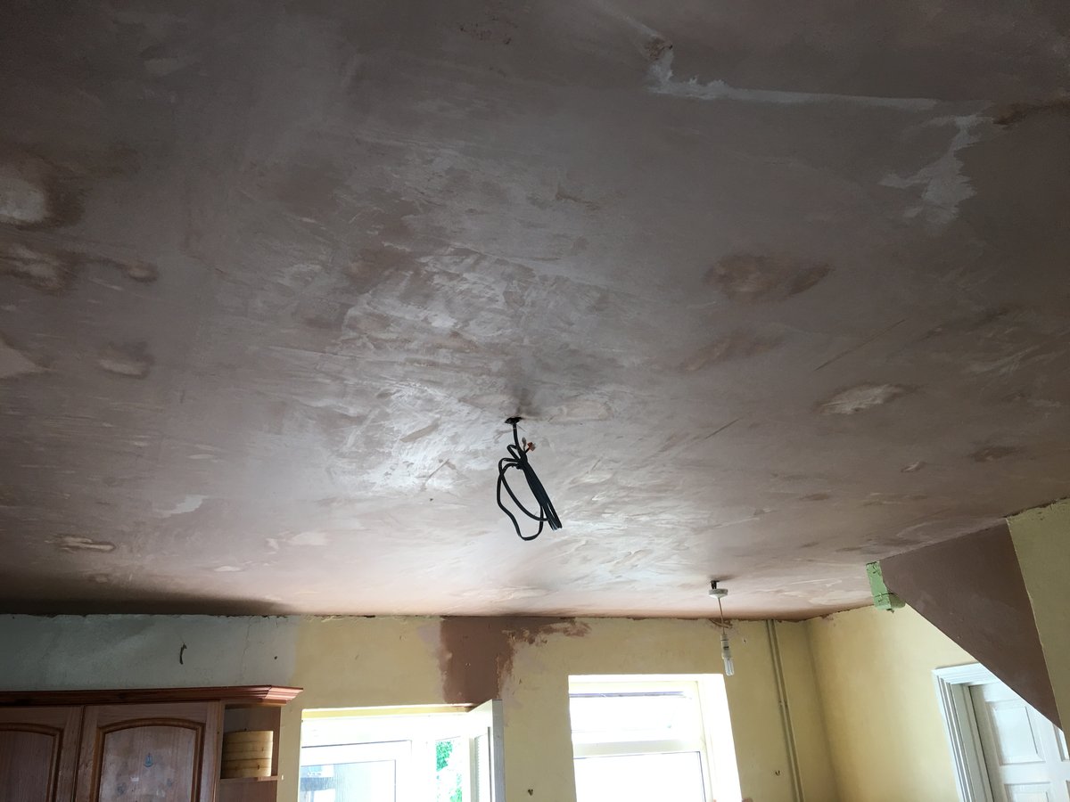 image shows: floor joist repair plasterboard skim 