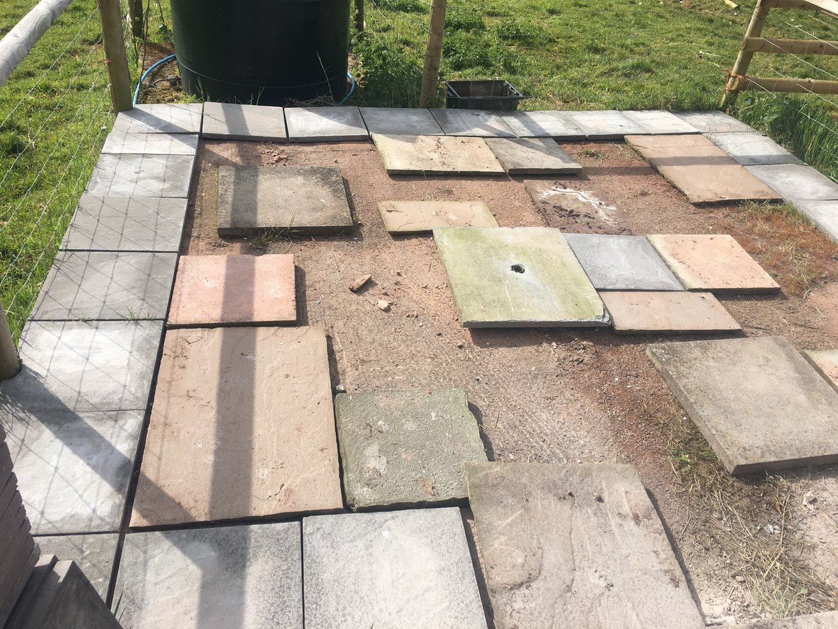 image shows: patio using mixed new old slabs trellech grange 