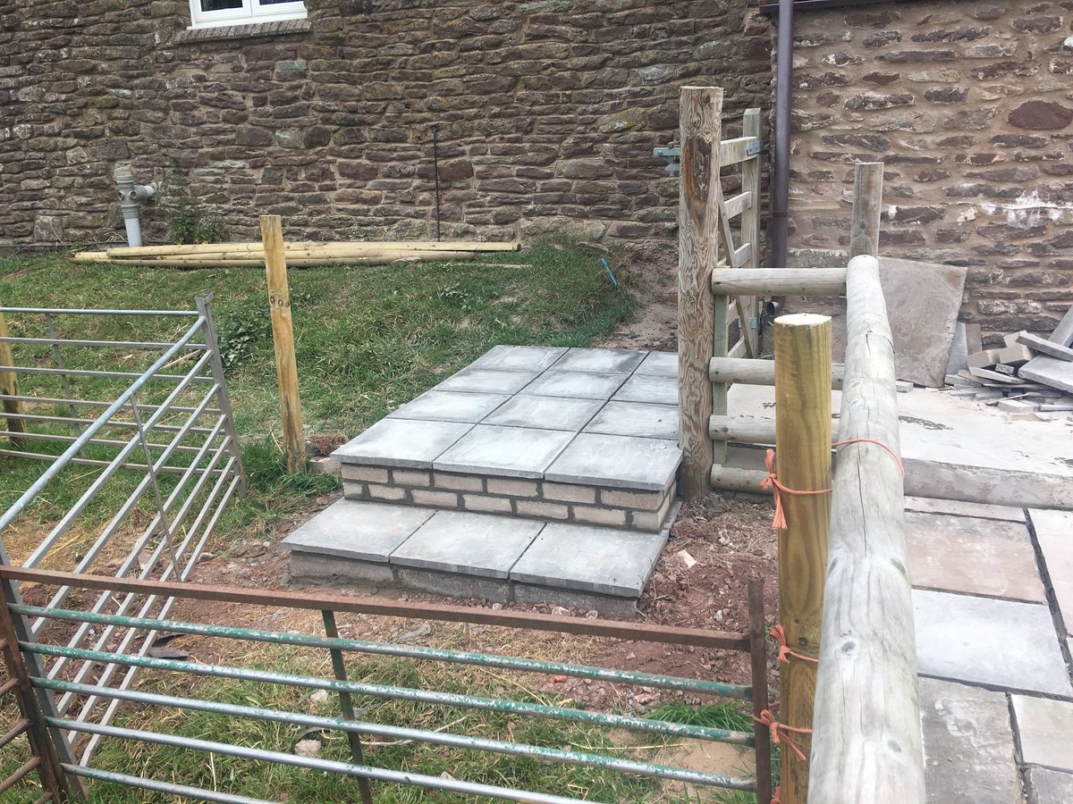 Image of patio using mixed new old slabs trellech grange 