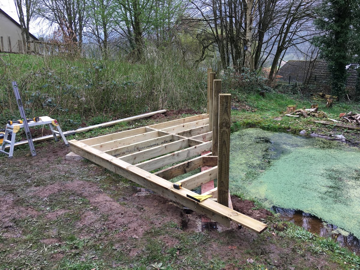 image shows: pond corner decking llandogo school 