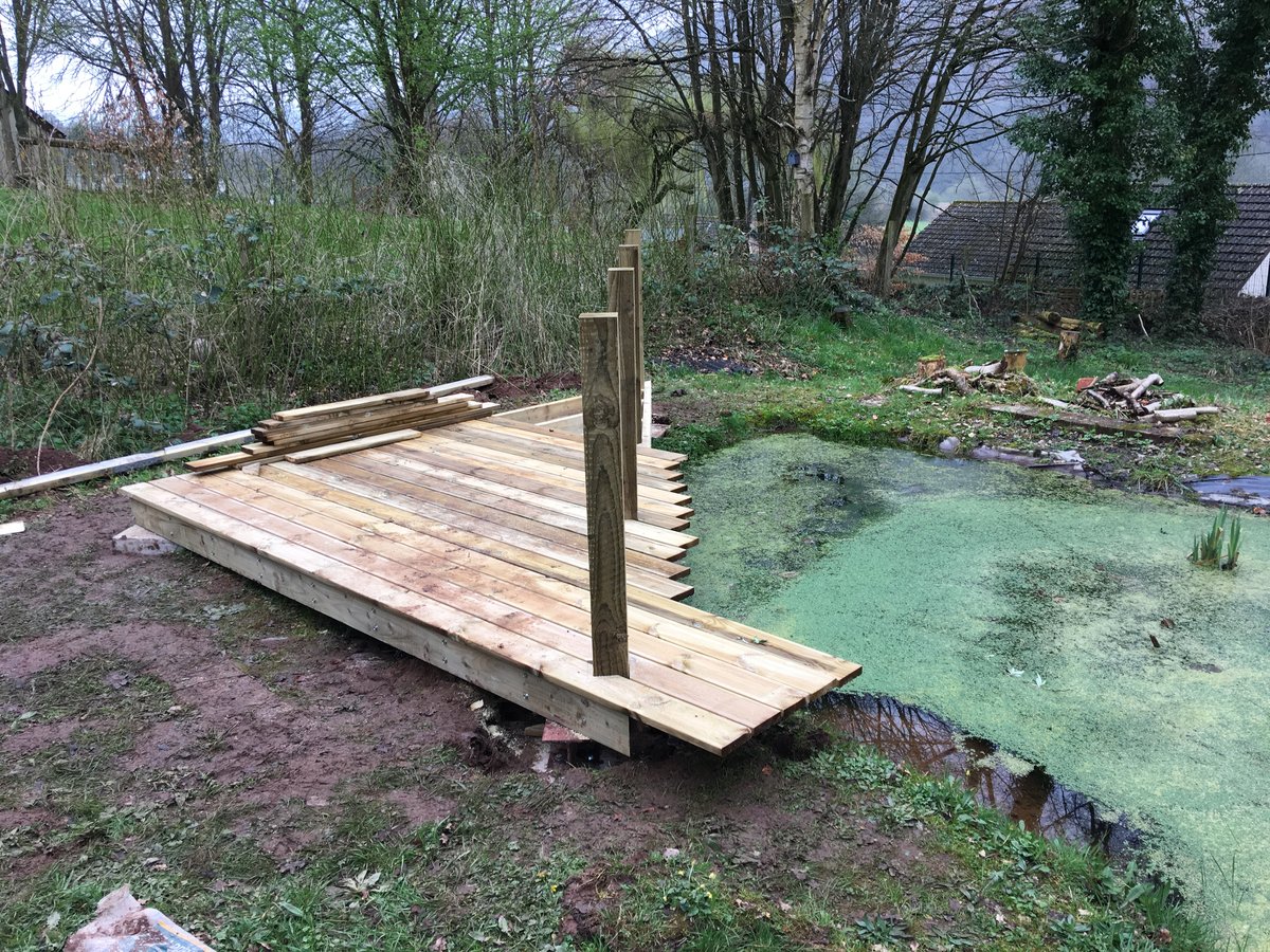 image shows: pond corner decking llandogo school 